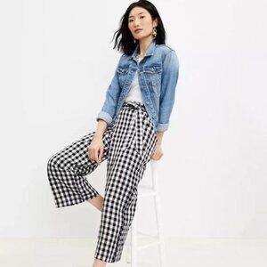 NWT LOFT Black and White Gingham Wide Leg Cropped Pants